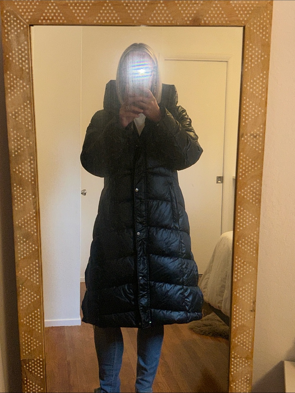 Women’s Bernardo Black Long Hooded Puffer Coat Size L